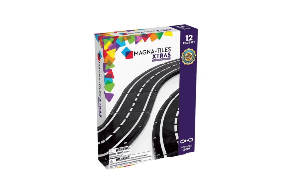 Magna-Tiles® XTRAS Roads 12-piece set, 3 years and up, magnetic road tiles, compatible with magnetic tile sets, accessories for magnatiles, best toys for kids, building toys for kids, STEM toys, The Montessori Room, Toronto, Ontario, Canada.
